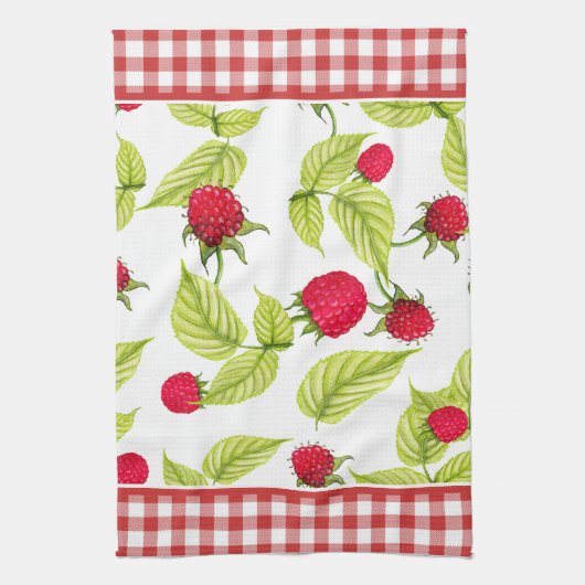 Himbeeren auf Red Gingham Geschirrtuch (Vertikal)