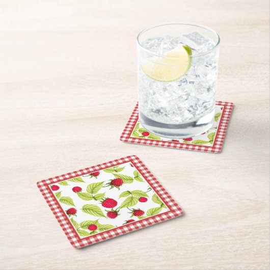 Himbeeren auf Red Gingham Rechteckiger Pappuntersetzer (Vor Ort)