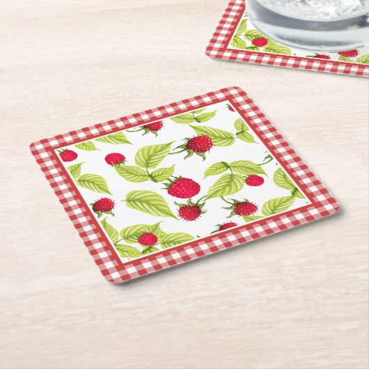 Himbeeren auf Red Gingham Rechteckiger Pappuntersetzer (angewinkelt)