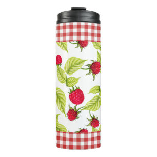 Himbeeren auf rotem Gingham Thermosbecher