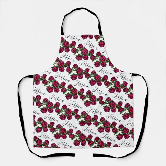 Himbeeren, die rotes grünes Namensmuster gezeichne Schürze (Vorderseite)