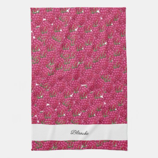 Himbeeren Handbemalte Wasserfarbe Mit Monogramm Geschirrtuch (Vertikal)