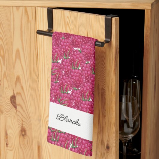 Himbeeren Handbemalte Wasserfarbe Mit Monogramm Geschirrtuch (Drittel gefaltet)