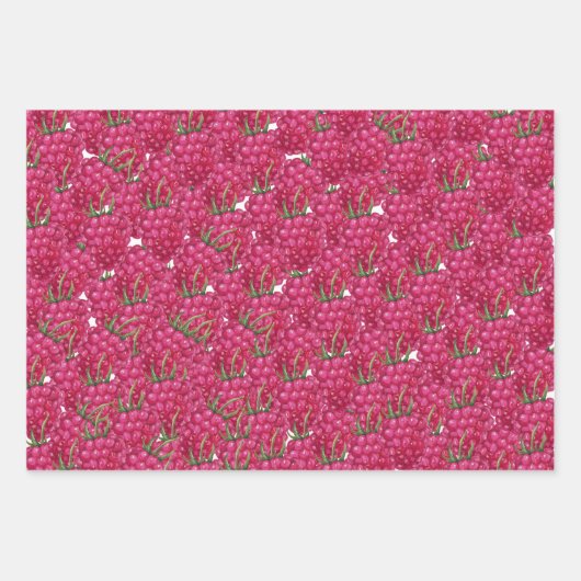 Himbeeren Handbemaltes Wasserfarbmuster Geschenkpapier Set (Vorderseite)