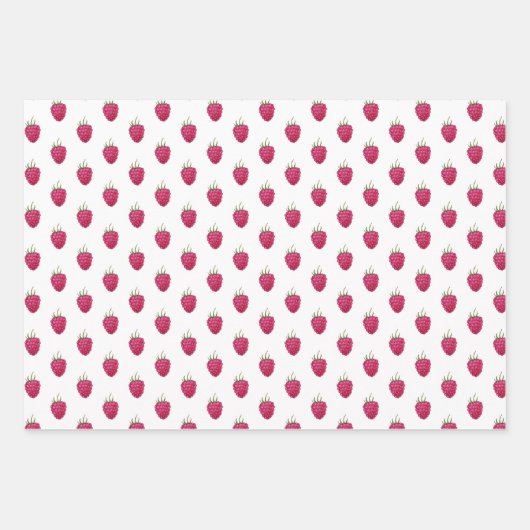 Himbeeren Handbemaltes Wasserfarbmuster Geschenkpapier Set (Vorderseite)