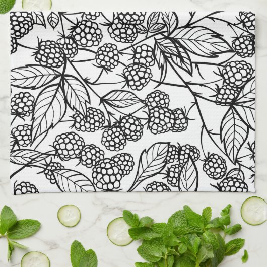 Himbeeren, handgezeichnet geschirrtuch (Gefaltet)
