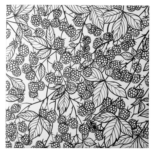 Himbeeren handgezeichnetes Muster Fliese (Vorderseite)