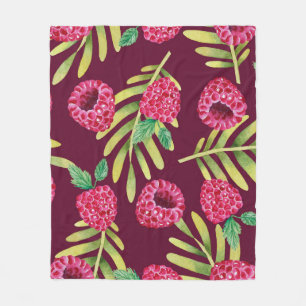 Himbeeren in Aquarellfarbe: rote Fruchtmuster. Fleecedecke