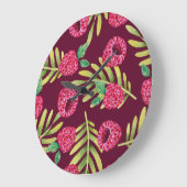 Himbeeren in Aquarellfarbe: rote Fruchtmuster. Große Wanduhr (Winkel)