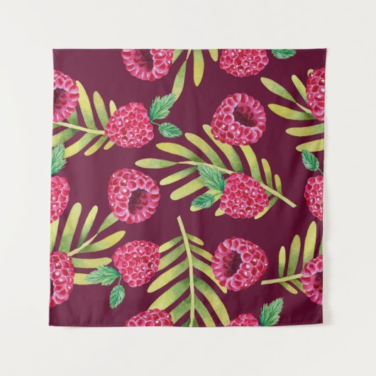 Himbeeren in Aquarellfarbe: rote Fruchtmuster. Wandteppich (Vorderseite)