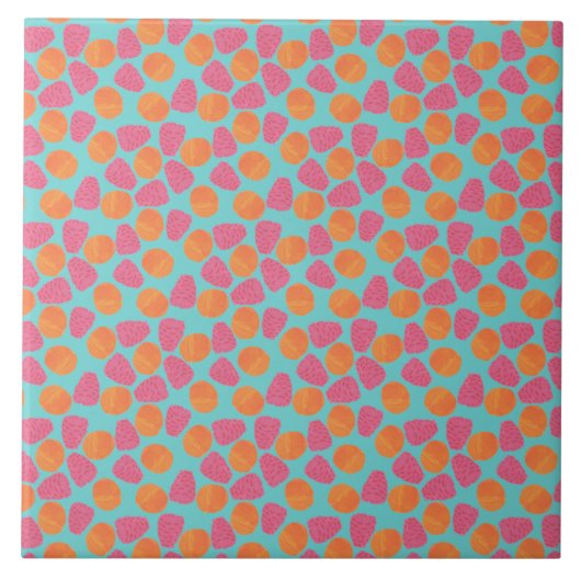 Himbeeren-Mandarinen auf helltürkis blau Fliese (Vorderseite)