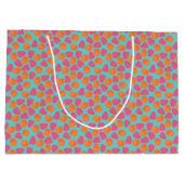 Himbeeren-Mandarinen auf helltürkis blau Große Geschenktüte (Rückseite)