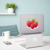 Himbeeren mit grünen Blätter, frisch Aufkleber (Laptop auf Schreibtisch)