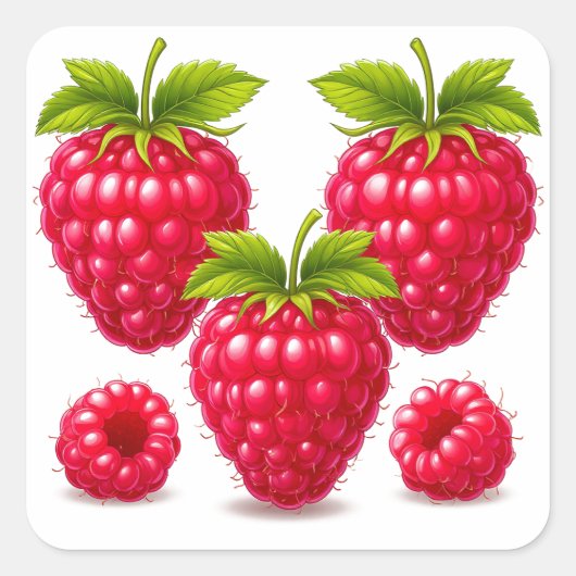 Himbeeren mit grünen Blätter, frisch Quadratischer Aufkleber (Vorderseite)