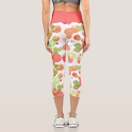 Himbeeren Muster Capri Leggings (Rückseite)
