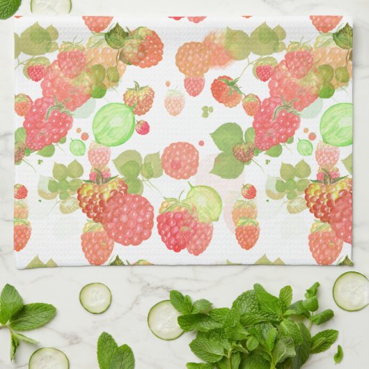 Himbeeren Nahtloses Muster Geschirrtuch (Gefaltet)