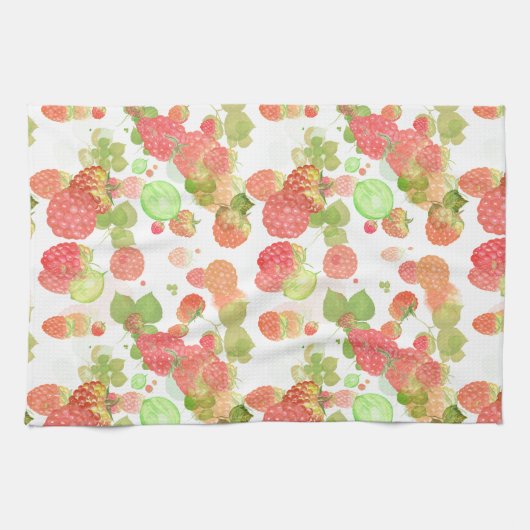 Himbeeren Nahtloses Muster Geschirrtuch (Horizontal)