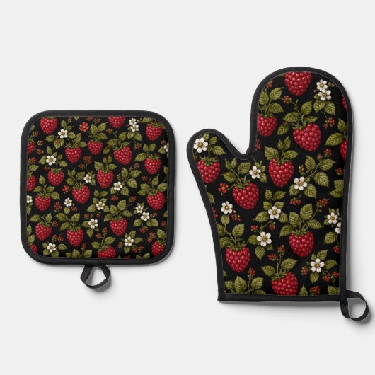 Himbeeren Ofenhandschuh & Topflappen-Set (Vorderseite)