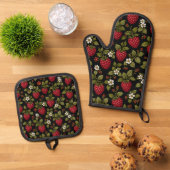Himbeeren Ofenhandschuh & Topflappen-Set (Oben Unten)