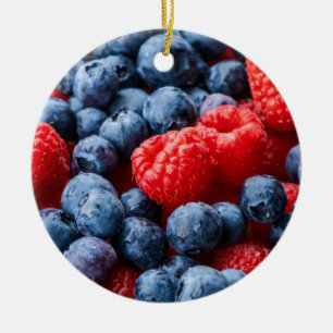 Himbeeren und Blaubeeren Keramik Ornament
