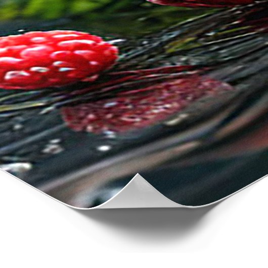 Himbeeren und grüne Blätter Poster (Ecke)