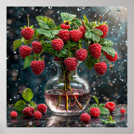 Himbeeren und grüne Blätter Poster