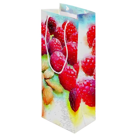 Himbeeren und Mandeln Geschenktüte Für Weinflaschen (Rückseite Schrägansicht)