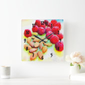 Himbeeren und Mandeln Quadratische Wanduhr (Zuhause)