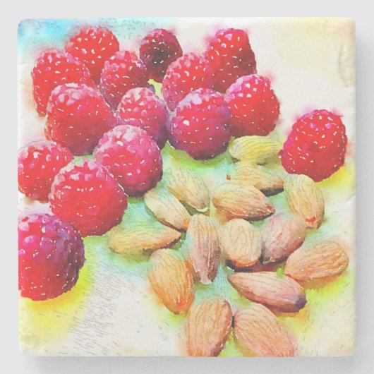 Himbeeren und Mandeln Steinuntersetzer (Vorderseite)