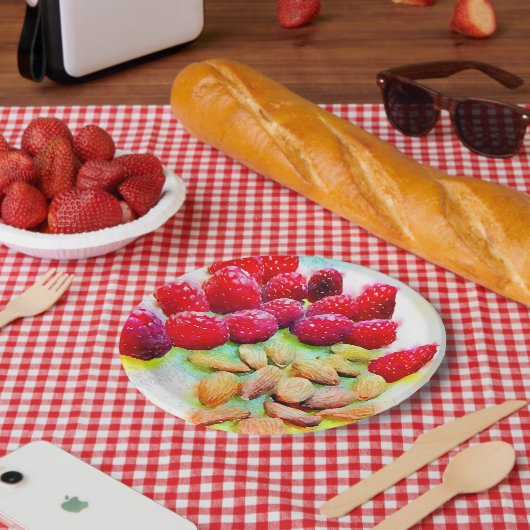 Himbeeren und Mandeln Wasserfarbe Picnisch Pappteller (Picknick)
