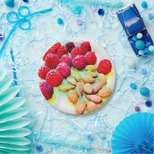 Himbeeren und Mandeln Wasserfarbe Picnisch Pappteller (Party)