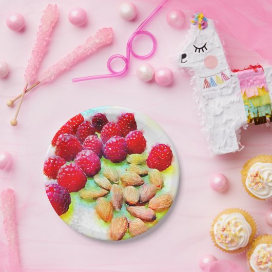 Himbeeren und Mandeln Wasserfarbe Picnisch Pappteller (Party)