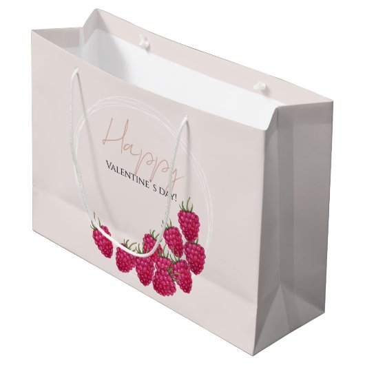 Himbeeren Watercolor Happy Valentine Day Große Geschenktüte (Vorderseite Schrägansicht)