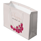 Himbeeren Watercolor Happy Valentine Day Große Geschenktüte (Rückseite Schrägansicht)