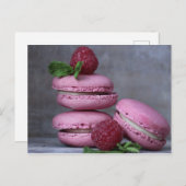 HimbeerenMacarons rosa französisches Postkarte (Vorne/Hinten)