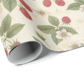 Himbeerfrüchte mit Blättern und Blüten Geschenkpapier (Rolleneckpunkt)