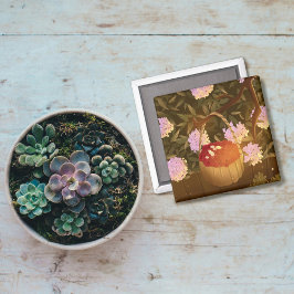 Himbeerkörbe mit goldenem Foto Magnet