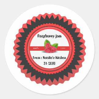 Himbeermarmelade aus Liebe, modern Red Round Stic Runder Aufkleber