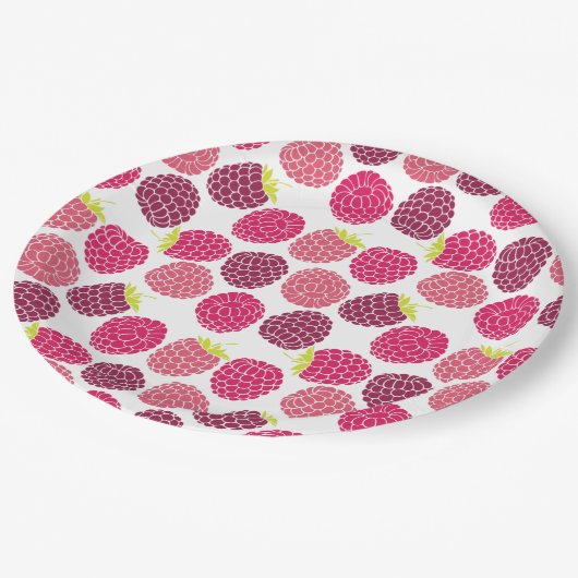 Himbeermuster für Sommerspass im Party Pappteller (Schrägansicht)