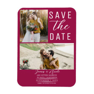 Himbeerrosa 2 Fotos Save-the-Date Hochzeit Magnet
