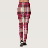 Himbeerrosa Creme u. roter großer Tartan kariert Leggings (Rückseite)