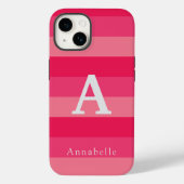 Himbeerrosa Streifen, benutzerdefinierte Monogramm Case-Mate iPhone Hülle (Rückseite)