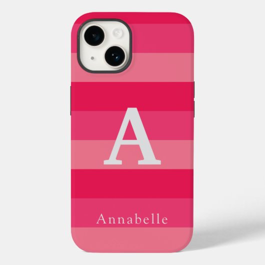 Himbeerrosa Streifen, benutzerdefinierte Monogramm Case-Mate iPhone Hülle (Rückseite)