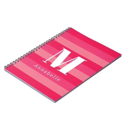 Himbeerrosa Streifen, benutzerdefinierte Monogramm Notizblock (Linke Seite)