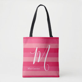 Himbeerrosa Streifen, benutzerdefinierte Monogramm Tasche