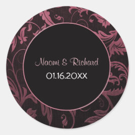Himbeerrosa und schwarze Damaske Hochzeitsstich Si Runder Aufkleber