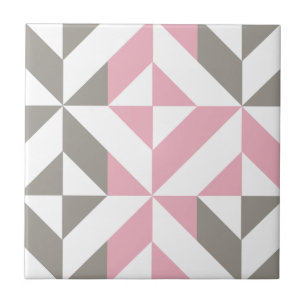 Himbeerrosa und silberner geometrischer Zickzack Fliese