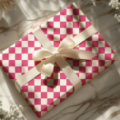 Himbeerrosa und weißes Schachbrettmuster Geschenkpapier