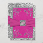 Himbeerrosa und Zinn-mit Monogramm Einladung (Vorne/Hinten)