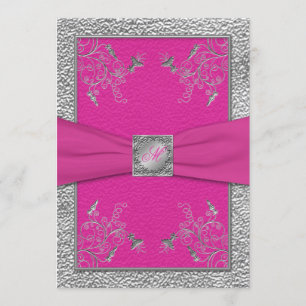 Himbeerrosa und Zinn-mit Monogramm Einladung
